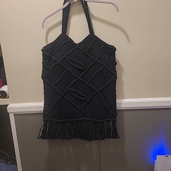 Anju Woven Cotton Large Fringe Black Bag - Picture 4 of 13